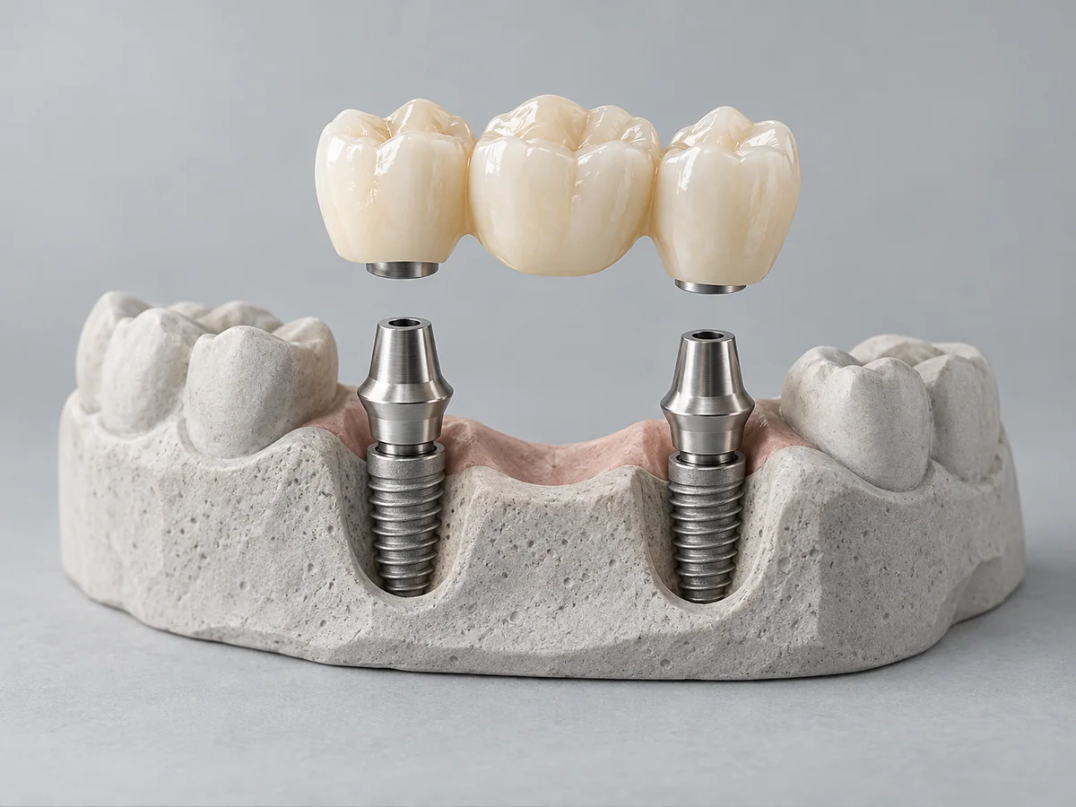 Illustration de synthèse : Prothèse dentaire sur implants